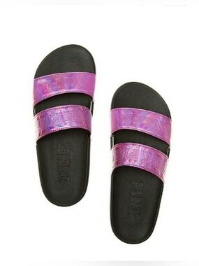 Victoria's Secret PINK Iridescent Pink Double-Strap Slide Sandals